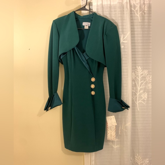 Betsy & Adam NWT Vintage Green Cocktail Dress and Jacket - Picture 2 of 16